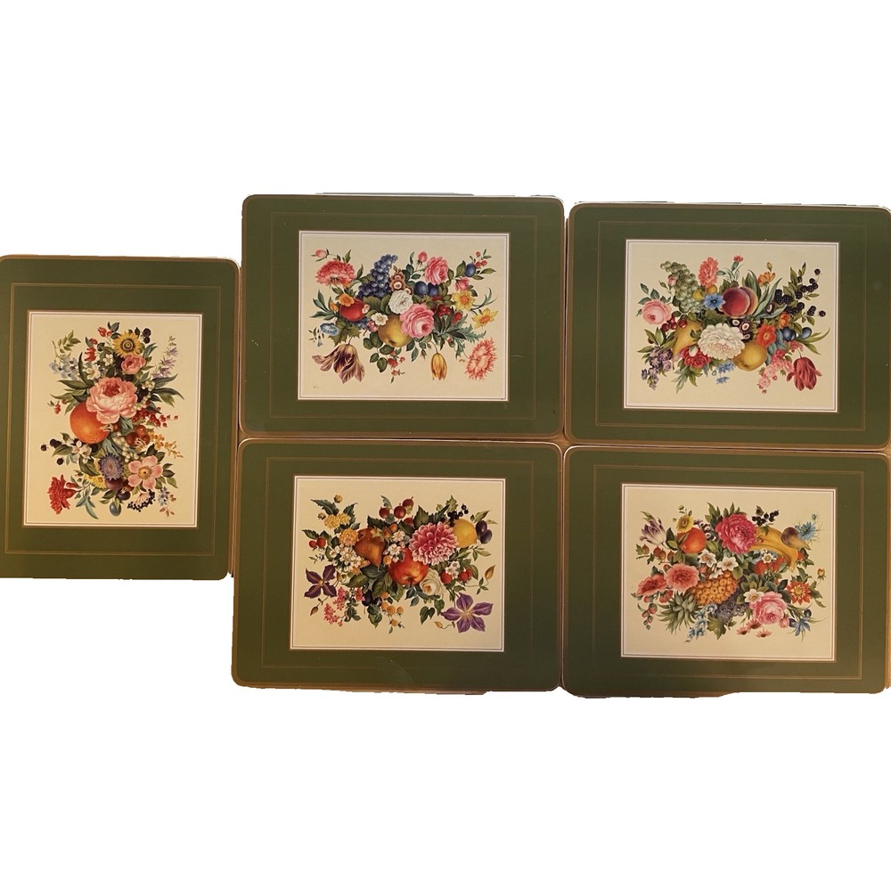 Vintage Pimpernel Cork Backed Placemats Fruit Leaves Flowers UK Set Of 5 Green